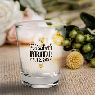 Elegant Modern Script Cute Glitter Hearts Custom Shot Glass