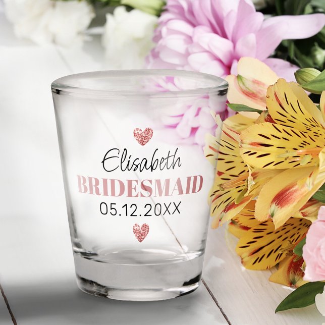   Elegant Modern Script Cute Glitter Hearts Custom Shot Glass (Creator Uploaded)