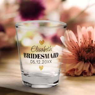 Elegant Modern Script Cute Glitter Hearts Custom Shot Glass