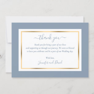 Elegant Modern Script Dusty Blue and Gold Thank You Card