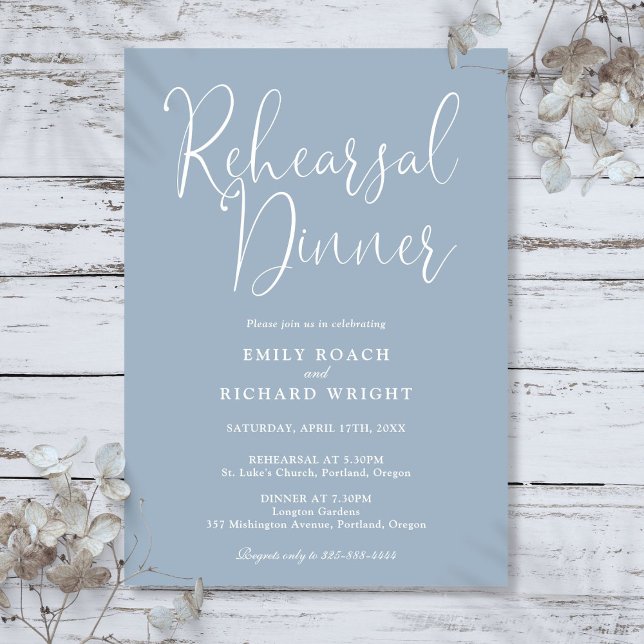 Elegant Modern Script Dusty Blue Rehearsal Dinner Invitation (Elegant Modern Script Dusty Blue Rehearsal Dinner Invitation)