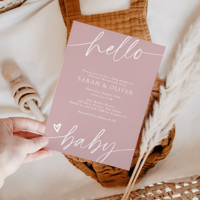 Elegant Modern Script Dusty Pink Baby Shower Invitation (Creator Uploaded)