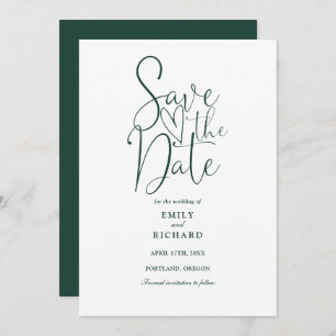 Elegant Modern Script Emerald Green Wedding Save The Date