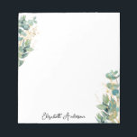 Elegant Modern Script Eucalyptus Greenery Name Notepad<br><div class="desc">Elegant and modern customisable name design with eucalyptus greenery and faux golden elements.</div>