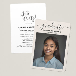 Elegant Modern Script Font Photo Graduation Party Invitation