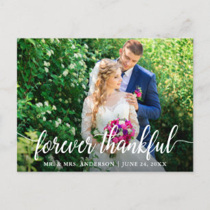 Elegant Modern Script Forever Thankful Wedding Postcard