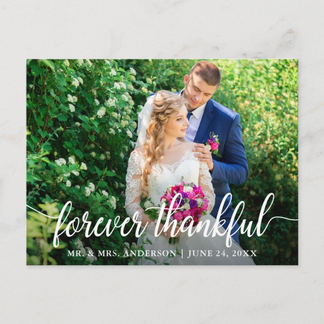 Elegant Modern Script Forever Thankful Wedding Postcard (Front)