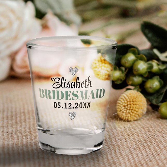  Elegant Modern Script Glitter Hearts Bridal Party Shot Glass (Creator Uploaded)