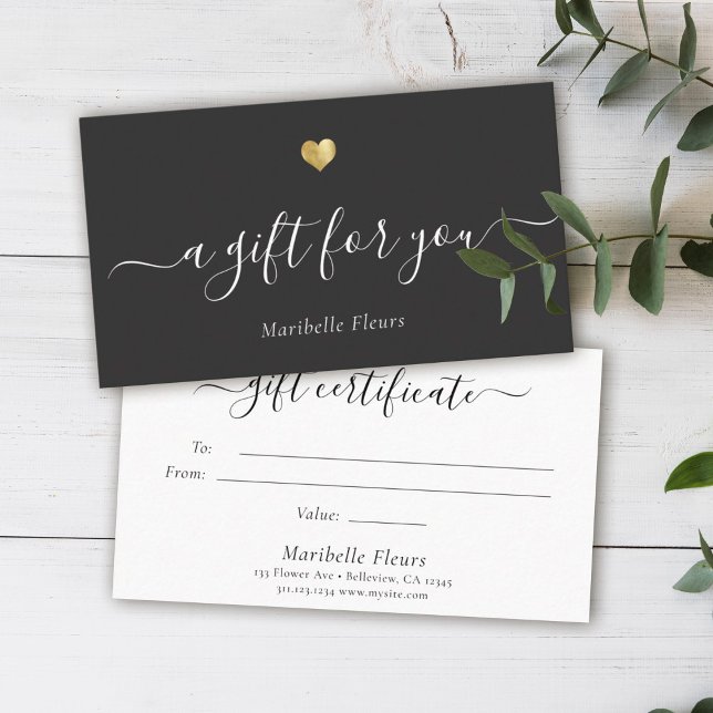 Elegant Modern Script Gold Heart Gift Certificate (Creator Uploaded)