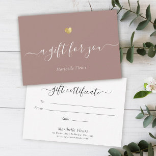 Elegant Modern Script Gold Heart Gift Certificate