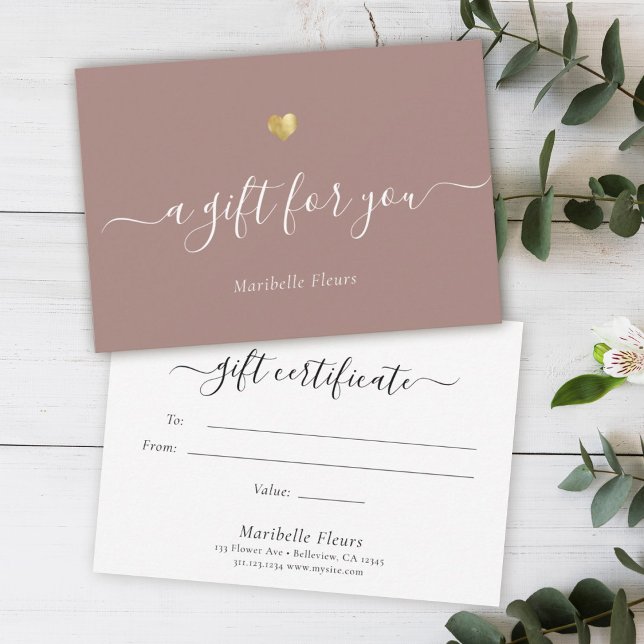 Elegant Modern Script Gold Heart Gift Certificate (Creator Uploaded)