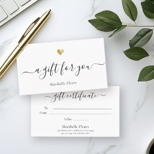 Elegant Modern Script Gold Heart Gift Certificate
