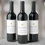Elegant Modern Script Gold Heart Merry Christmas Wine Label<br><div class="desc">Modern minimalist family holiday gift wine label with elegant script calligraphy reading MERRY CHRISTMAS under a printed golden heart. Below is space for your custom message as well as additional space on the back for more detailed greetings.</div>