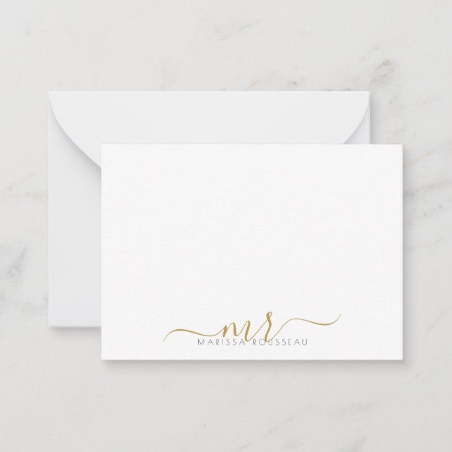 Elegant Modern Script Gold Monogram Initials Card (Front)