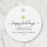 Elegant Modern Script Gold Snowflake Holiday