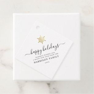 Elegant Modern Script Gold Snowflake Holiday Favour Tags
