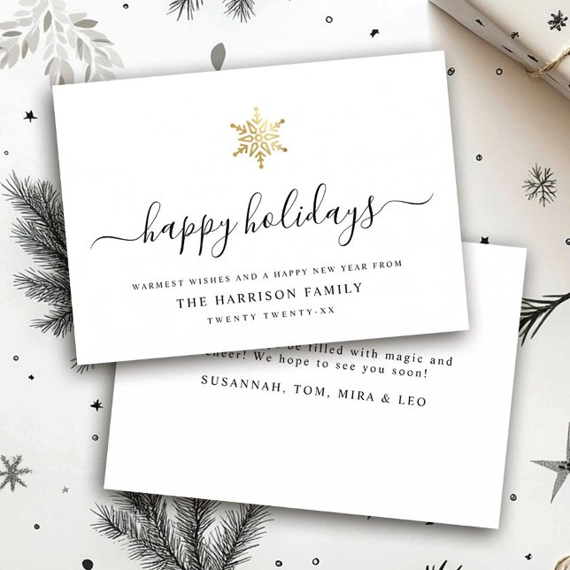 Elegant Modern Script Gold Snowflake Simple Holiday Card (Creator Uploaded)