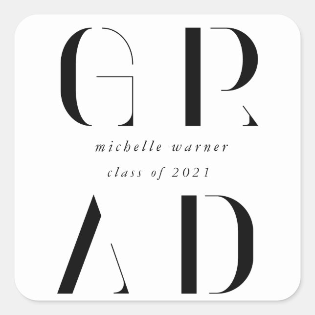 elegant modern script graduation square sticker (Front)
