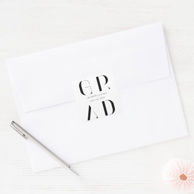 elegant modern script graduation square sticker (Envelope)