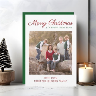 Elegant Modern Script Green Christmas Photo Holiday Card
