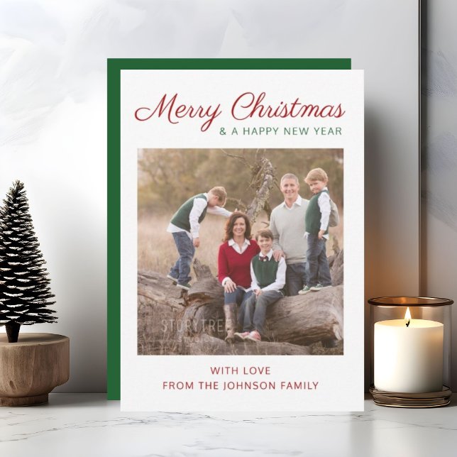 Elegant Modern Script Green Christmas Photo Holiday Card (Elegant Modern Script Green Christmas Photo Holiday Card)