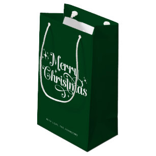 Elegant Modern Script Green Merry Christmas Small Gift Bag