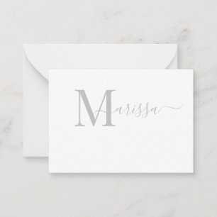 Elegant Modern Script Grey Monogram Name  Card