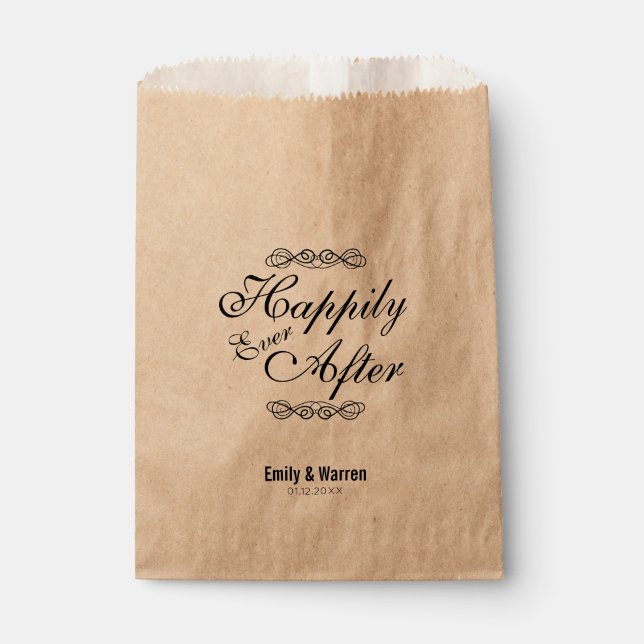 Elegant Modern Script Happily Ever After Wedding Favour Bags (Front)