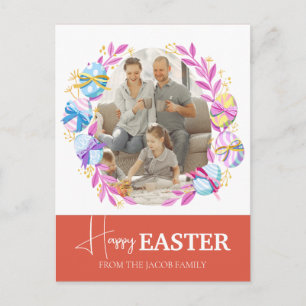 Elegant Modern Script Happy Easter family photo Holiday Postcard