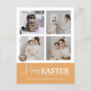 Elegant Modern Script Happy Easter family photo Holiday Postcard