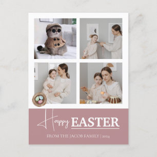 Elegant Modern Script Happy Easter family photo Holiday Postcard