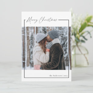 Elegant Modern Script Merry Christmas Photo Holiday Card