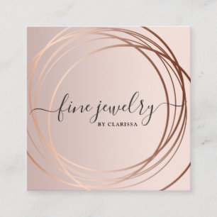 Elegant modern script minimal rose gold jewellery square business card