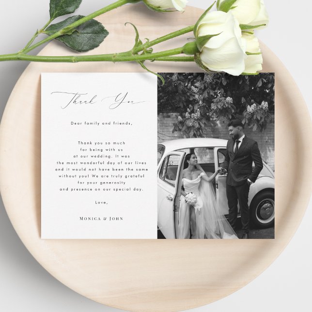 Elegant Modern Script Minimalist 2 Photo Wedding Thank You Card (Creator Uploaded)