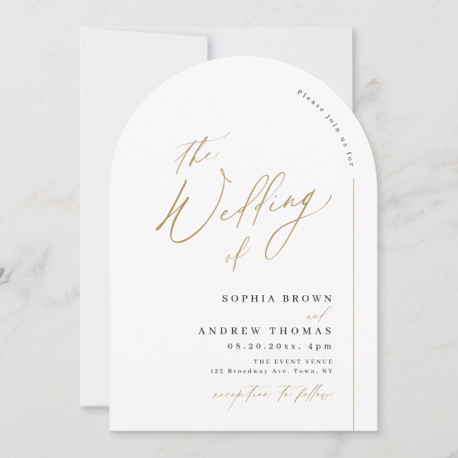 Elegant modern script minimalist arch wedding invitation (Front)