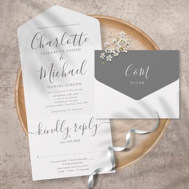 Elegant Modern Script Minimalist Wedding All In On One Invitation (Creator Uploaded)