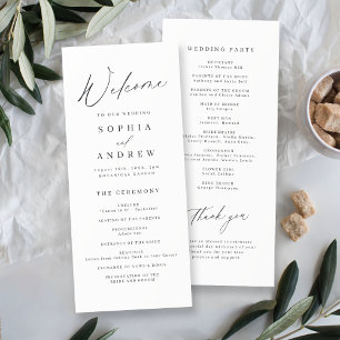 Elegant modern script minimalist wedding  programme