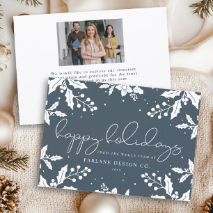 Elegant Modern Script Mistletoe Photo Logo Happy  Holiday Card