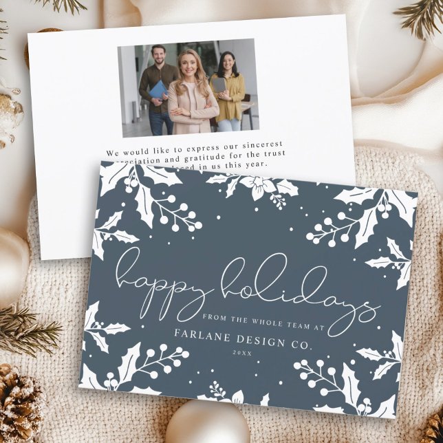 Elegant Modern Script Mistletoe Photo Logo Happy  Holiday Card (Creator Uploaded)