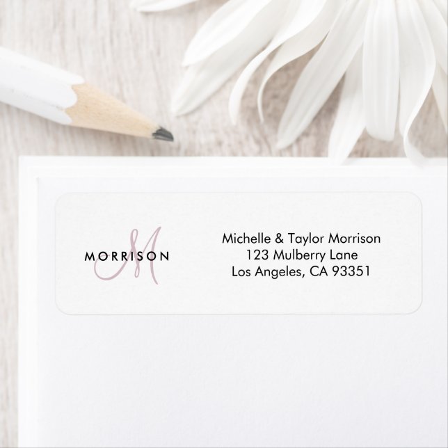 Elegant Modern Script Monogram Blush Pink Address (Insitu)