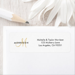 Elegant Modern Script Monogram Gold Return Address