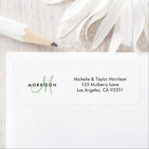 Elegant Modern Script Monogram Green Address