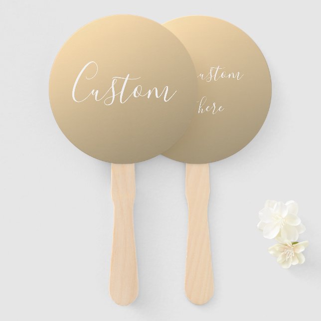 Elegant Modern Script Monogram or Word | Golden Hand Fan (Front and Back)