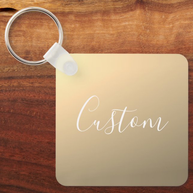 Elegant Modern Script Monogram or Word | Golden Key Ring (Front)