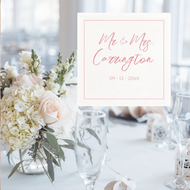 Elegant Modern Script Mr. Mrs. Pink Wedding Napkin (Creator Uploaded)