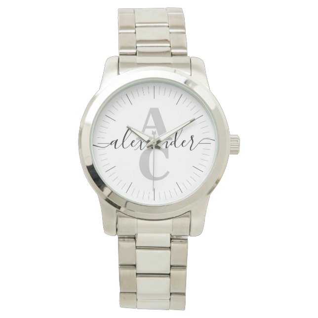 Elegant Modern Script Name Custom Monogram Initial Watch (Front)