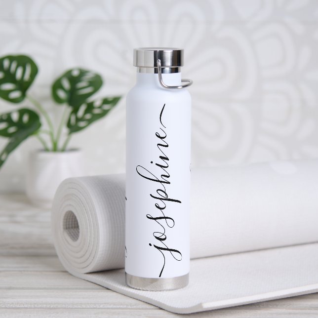 Elegant Modern script Name personalised Water Bottle (Yoga)