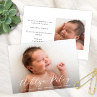 Elegant Modern Script Name Two Photo Birth