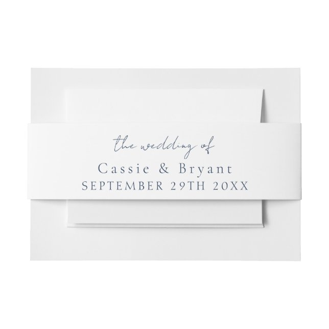 Elegant Modern Script Navy Blue Wedding Invitation Belly Band (Front Example)