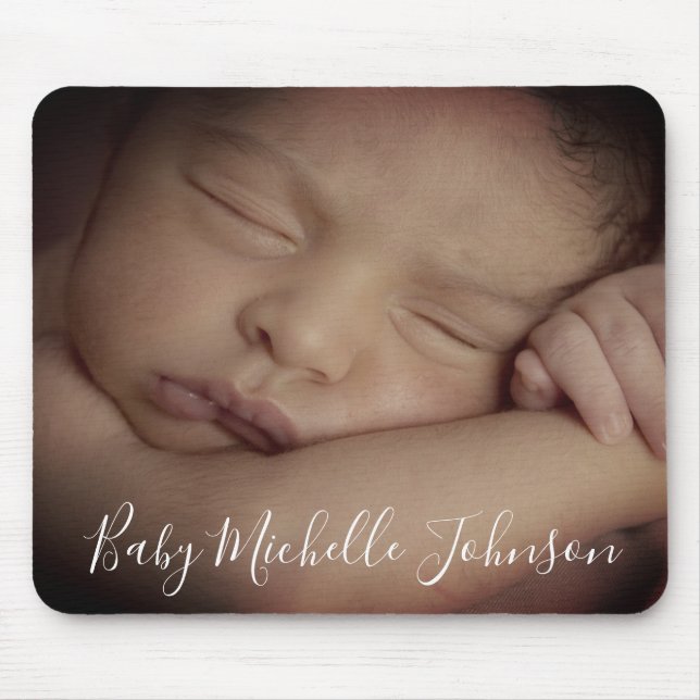 elegant modern script newborn baby boy photo  mouse mat (Front)